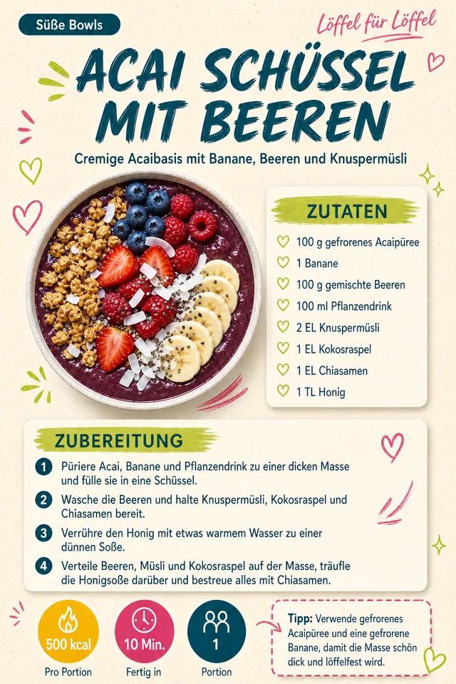 Rezeptseite: Acai Schüssel mit Beeren