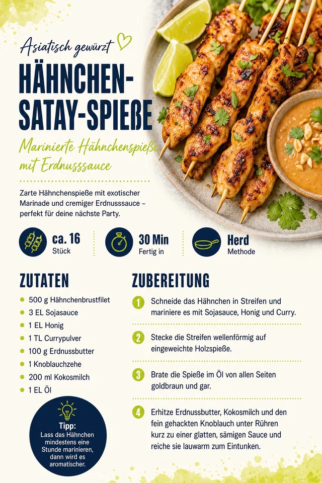 Rezeptseite: Hähnchen-Satay-Spieße