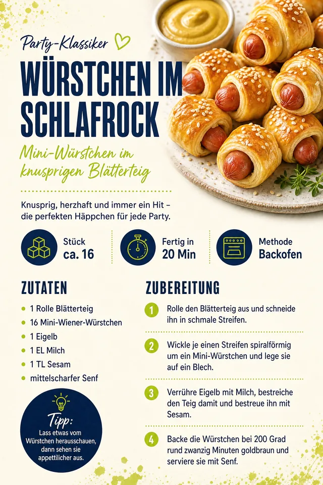 Rezeptseite: Würstchen im Schlafrock