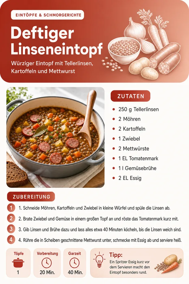 Rezeptseite: Deftiger Linseneintopf