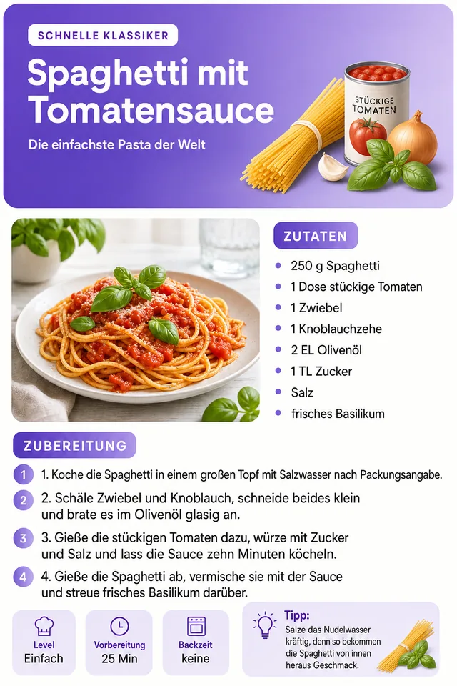 Rezeptseite: Spaghetti mit Tomatensauce